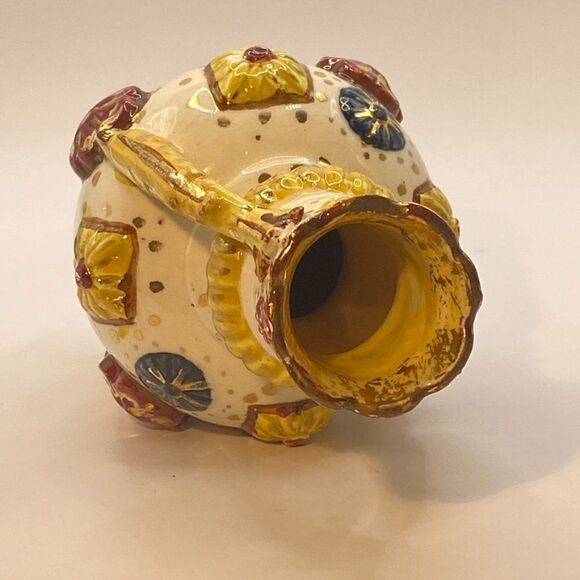 Pompeyi Bejeweled Signed Majolica Ceramic Vase Double Handle Gold Embossed - Picture 9 of 13